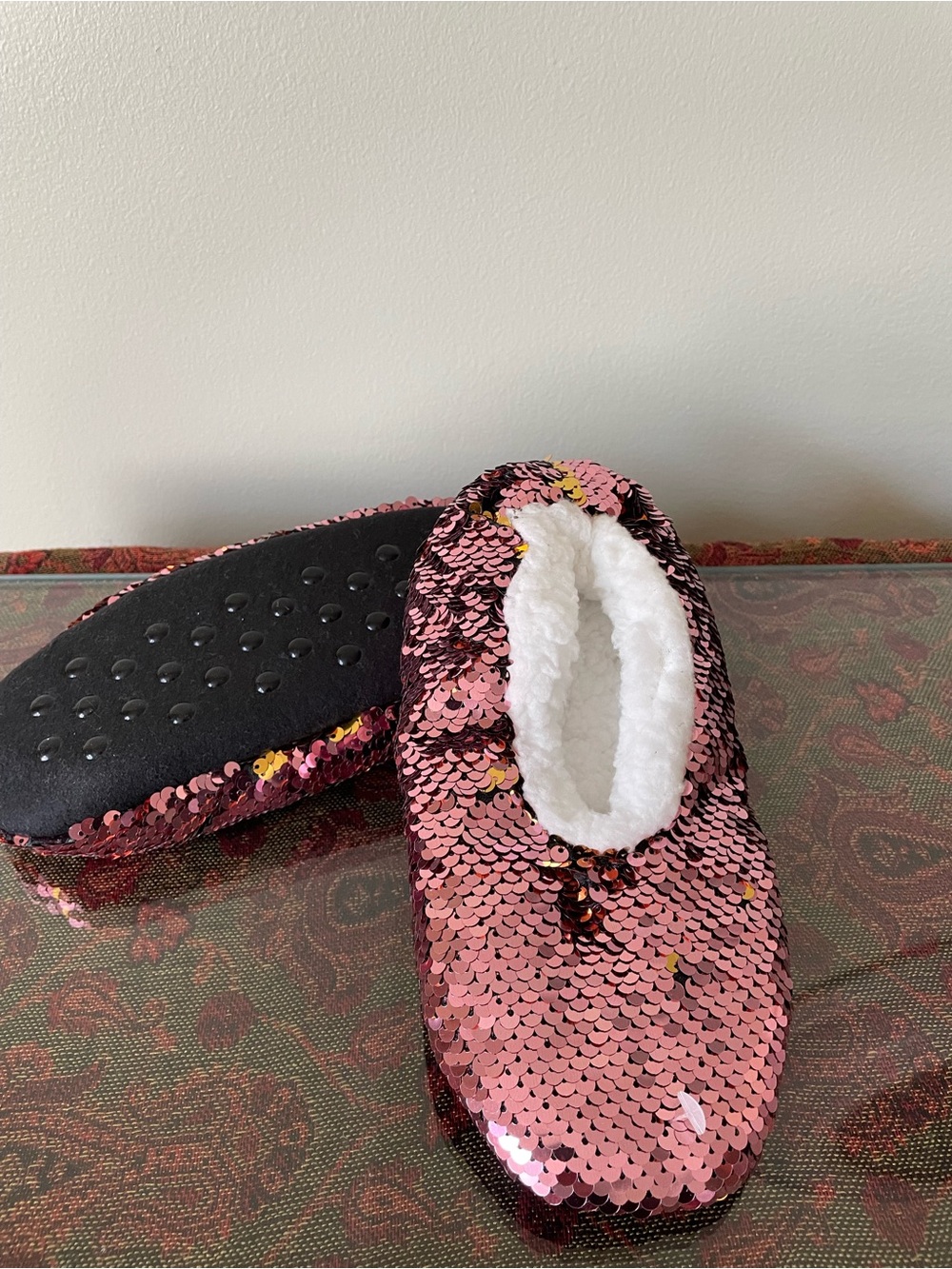 Flip Sequin Ballet Cozy Slippers Pink & Gold NWT Girls Shoe 13-4